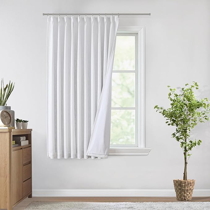Vision Home White Pinch Pleated Full Blackout Curtains 60 inch Wide Thermal Insulated Window Curtains for Living Room Bedroom Room Darkening Pinch Pleat Drapes with Hooks Back Tab 1 Panel 60" Wx72 L