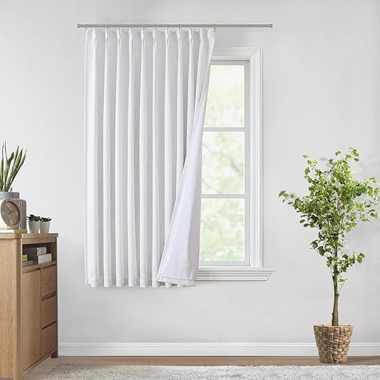 Vision Home White Pinch Pleated Full Blackout Curtains 60 inch Wide Thermal Insulated Window Curtains for Living Room Bedroom Room Darkening Pinch Pleat Drapes with Hooks Back Tab 1 Panel 60" Wx72 L