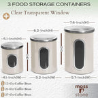 Moss & Stone 3-Piece Beige Canisters Sets For The Kitchen, Airtight Canister Set With See Through Window, Storage Jars for Coffee Container, Tea Organizer & Sugar Canister, Beige Kitchen Canisters