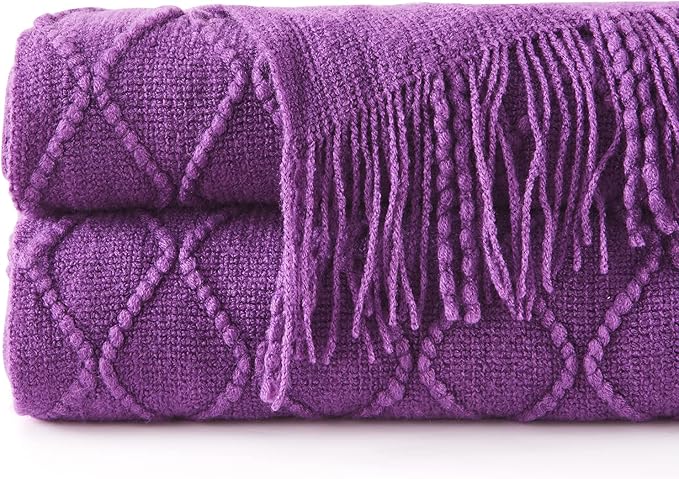 inhand Valentine's Day Gifts Throw Blanket Purple for Couch, Soft Living Room Home Decor Twin Size Knitted Blanket, Outdoor Lightweight Breathable Summer Blanket, Farmhouse Woven Decorative, 60"x80"
