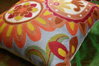 Soft Turquoise Hand Embroidered Floral Pillow Cover Flower Pillows Loral Outdoor Pillowcase Suzani Cushions Flower Chair Cushion Hand Embroidered Wool Size 18x18