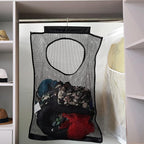 Hanging Mesh Laundry Hamper (30in*20in*2in) Large Dirty Clothes Bag, Can Be Used Behind The Door & Closet & Caravan& Bathroom (Black)