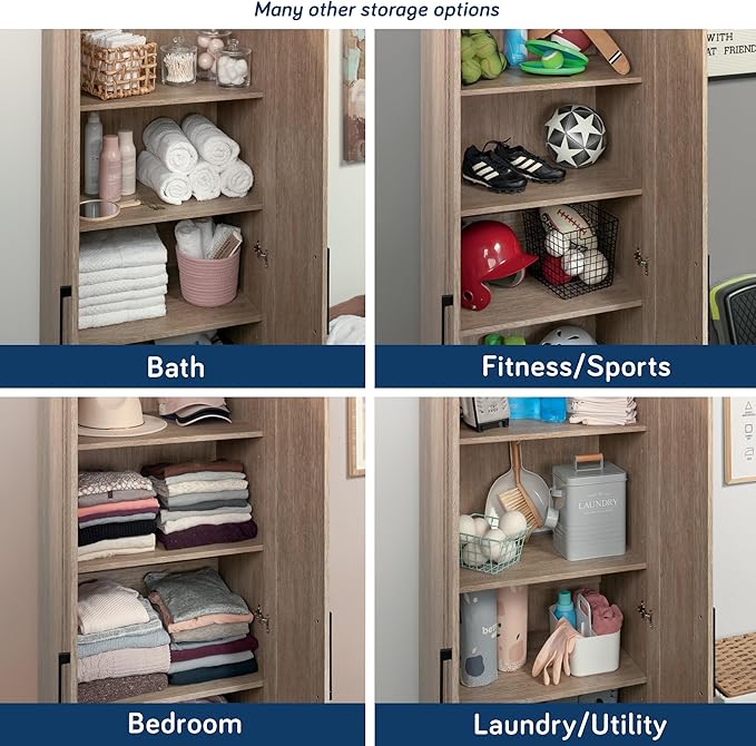 HomePlus Kitchen Pantry Storage Cabinet with Adjustable Shelves, Laundry Bathroom Storage Cabinet, Brushed Oak Finish