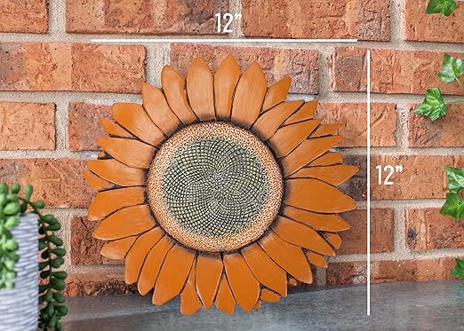 NAT & Jules Sunflower Shaped Dimensional Indoor Outdoor 12 inch Cast Resin Decorative Garden Stepping Stone, Patio, Walkway Sculpture Yard Art, Orange