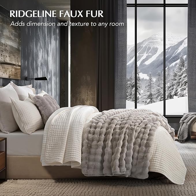 EVERGRACE Ultra Soft Luxury Fluffy Ridgeline Faux Rabbit Fur Throw Blanket, Thick Warm Bubble Throw for Bed, Cozy Plush Reversible Blankets for Couch, Chair, Sofa, Taupe, 50x60 Inches, 870 GSM