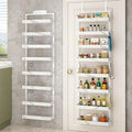 bukfen Over the Door Pantry Organizer,8-Tier Adjustable Basket Kitchen Pantry Door Organization and Storage, Heavy-Duty Metal Hanging Kitchen Spice Rack,D6.3 x W17.32 x H66.93 inch,White Marble Color