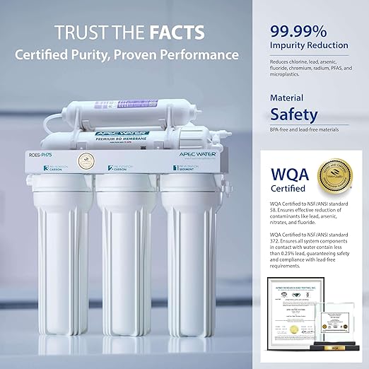 APEC Water Systems ROES-PH75 Essence Series Top Tier Alkaline Mineral pH+ 75 GPD 6-Stage Certified Ultra Safe Reverse Osmosis Drinking Water Filter System