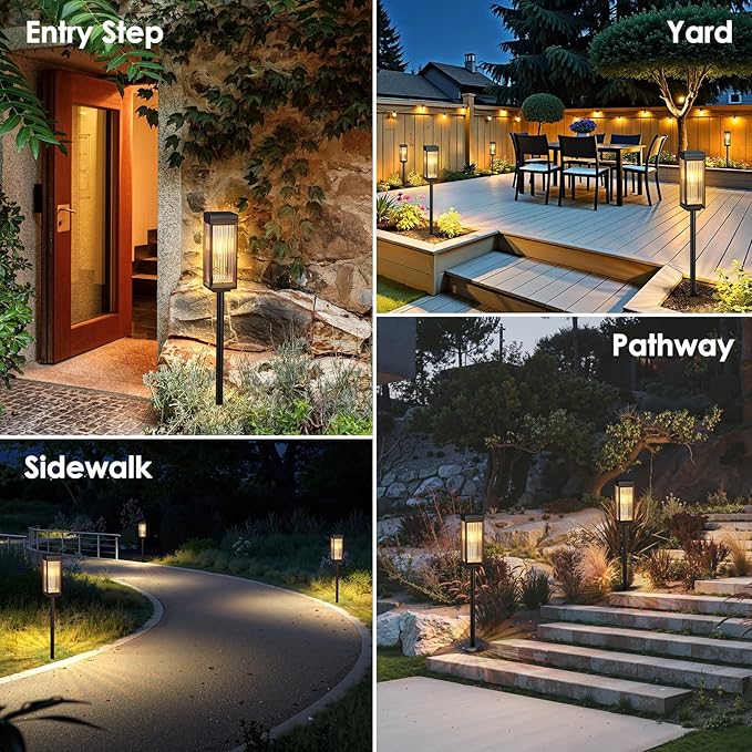 Solar Pathway Lights Outdoor, 4 Pack Upgraded Solar Lights Outdoor Waterproof, Bright Up to 15 Hrs Auto On/Off Garden Light for Yard Patio Lawn Path Walkway Driveway Outside Decor