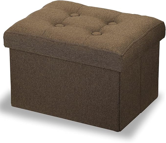 LINMAGCO Ottoman Storage Ottoman with Storage Small Foot Rest Stool Under Desk Stool Short Folding Footrest Linen Cloth Brown 16X12X12IN