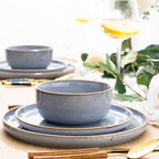 GBHOME Ceramic Dinnerware Sets for 4, 12 Pieces Stoneware Plates and Bowls Sets, Scratch Resistant Dishe Set for Dinner, Dishwasher & Microwave Safe, Brunnera Blue