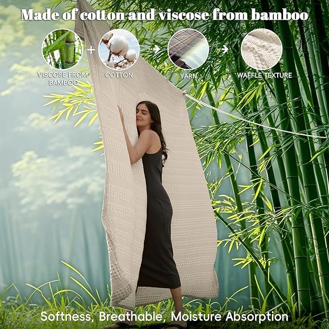 PHF Cooling Waffle Blanket King Size, Lightweight 60% Rayon Derived from Bamboo & 40% Cotton Breathable Blanket for Hot Sleepers, Soft and Luxury for Bed Couch and Sofa, 104"x90", Linen