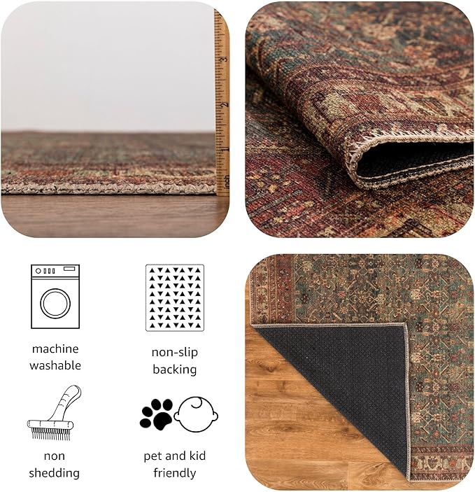 Keen Home Design 4x6 Rug - Machine Washable Area Rug with Non-Slip Backing, Ideal for Living Room, Dining Room, Bedroom - Vintage, Easy Clean, Durable, Low Pile Rug - (4' x 6')