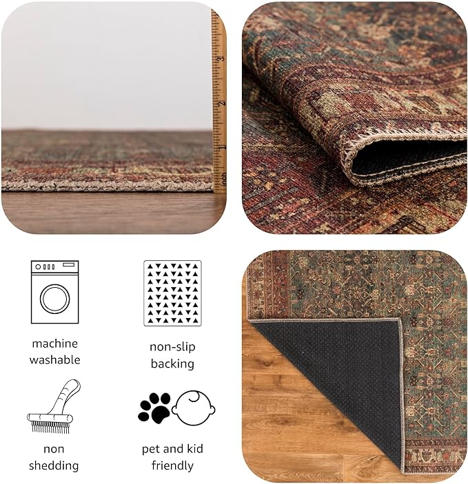 Keen Home Design 3x5 Rug - Machine Washable Entry Rug with Non-Slip Backing, Ideal for Enteryway, Kitchen, Bathroom, Laundry Room - Vintage, Easy Clean, Durable, Low Pile Rug - (3' x 5')