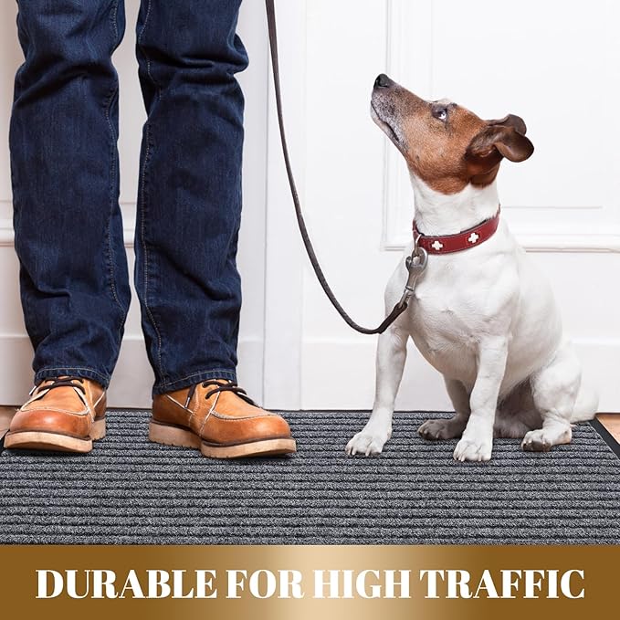 Yimobra Front Door Mat Outdoor Indoor Entrance, 100% Waterproof All-Season All Weather Doormat, Welcome Matt Outside Entry, Non Slip, Low Profile, Heavy Duty Patio Porch Floor Mats,47 x 32,Gray White