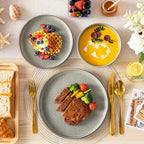vancasso ANYA 18 Pieces Plates and Bowls Set, Stone Grey Dinnerware Sets, Reactive Glaze Dishes Set for 6, Ceramic Dishware Sets Kitchen Dinner Set, Microwave & Dishwasher Safe