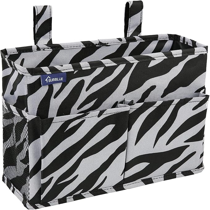 Surblue Caddy Hanging Organizer Bedside Storage Bag for Bunk and Hospital Beds, Zebra, Small
