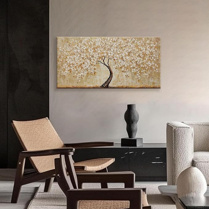 TAIJXAGSG Botanical Wall Art Gold Tree Flower Abstract Wall Decor Modern Canvas Art Wall Decor Print Abstract Paintings Pictures For Bedroom Bathroom Office Home Artwork Can Be Hung Directly 20"X 40"