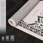 CAMILSON Outdoor Rug, 8x10 Medallion White Black Modern Area Rugs for Indoor and Outdoor Patios, Kitchen and Hallway Mats, Washable Porch Deck Outside Carpet (Medallion White, 8 x 10)