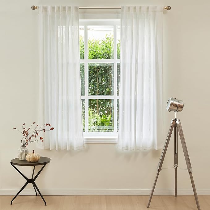 MYSKY HOME Short Curtains for Bedroom Small Windows, Light Filtering Sheer Drapes Boho Decor Country Style Kitchen Bathroom Panels Set, Light Filtering Privacy Blind, 50x54, Natural, 2 Pieces