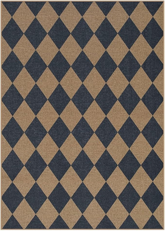 Lahome Checkered Easy Jute Washable Rug, 5x7 Area Rugs for Living Room Nature Large Dining Room Carpet, Farmhouse Geometric Non Slip Indoor Outdoor Carpet for Home Office Bedroom Backyard Patio