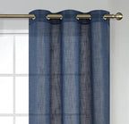 MIUCO Semi Sheer Curtains Poly Linen Textured Solid Grommet Curtains 84 Inches Long for French Doors 2 Panels (2 x 37 Wide x 84" Long) Navy Blue