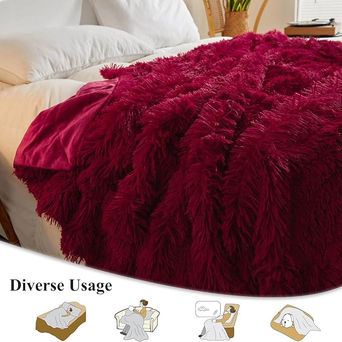 XeGe Luxury Faux Fur Throw, Red Soft 50x60 Fluffy Blanket, Shaggy Plush Decorative Couch Blanket, Autumn Cute Furry Fuzzy Lap Bed Throw for Kids Women Men Teen Girls