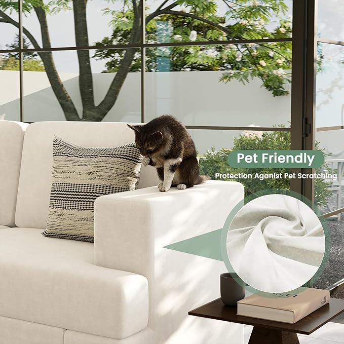 Sofa, 2 Piece Set Comfy Couch, 3 Seater & Loveseat Sofa with Deep Seats, Modern Sleeper Couch for Living Room, Beige Chenille