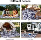 OLANLY Waterproof Outdoor Rug 9x12 ft, Reversible Outdoor Plastic Straw Rug with Leaf Pattern, RV Mat, Indoor Outdoor Carpet for Patio, Camping, Balcony, Deck, Backyard, Navy & White