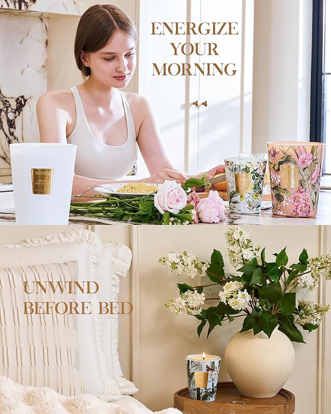 M&SENSE Garden Rose Scented Candle 35oz 150H Burn Time Long Lasting, 3-Wick Natural Aromatherapy Candle Highly Scented, Home Fragrance Housewarming Gifts