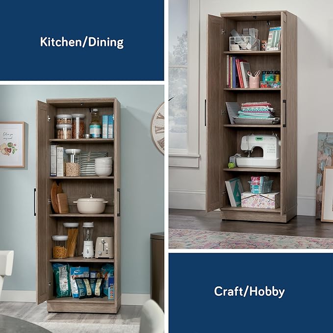 HomePlus Kitchen Pantry Storage Cabinet with Adjustable Shelves, Laundry Bathroom Storage Cabinet, Brushed Oak Finish