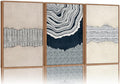 SIGNINART Blue and Beige Framed Canvas Wall Art Set, Neutral Abstract Tree Ring Wall Decor, Minimalist Dots and Line Artwork, Geometric Pattern Art Paintings for Living Room, Bedroom, Office 16"x24"x3