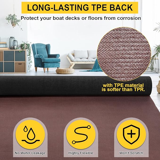 Marine Carpet, 6 FT x 14 FT Black Indoor/Outdoor Area Rug, 0.2" Thick, Waterproof, Non-Slip