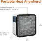Amazon Basics Ceramic Space Heater, Mini Heater for Office Desk, 500 W, Portable Tent Heater for Camping (Indoor Use), With Tip-Over Protection, Lightweight (1.4 LBS), White, 5.9 x 3.2 x 6 inches