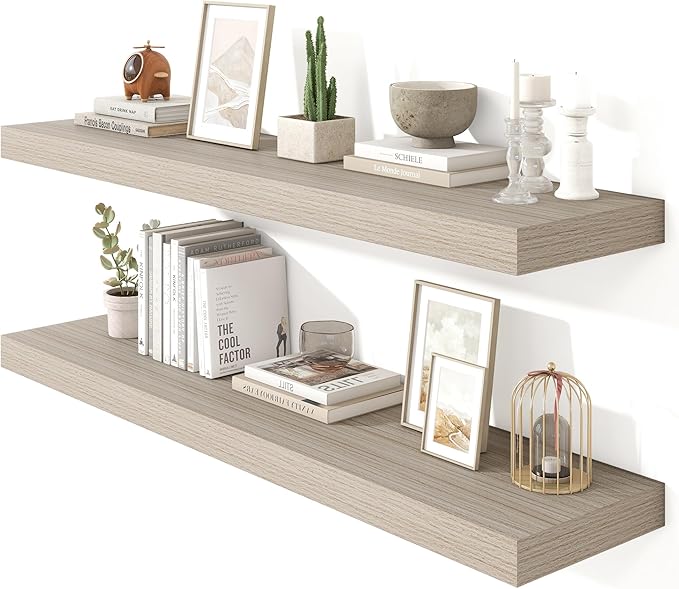 Heimlove 48" Floating Shelves for Wall,10 Grey Deep Rustic Wood Display & Storage Wall Shelves with Heavy Duty Brackets for Bathroom,Bedroom,Kitchen,Living Room,Office,Set of 2