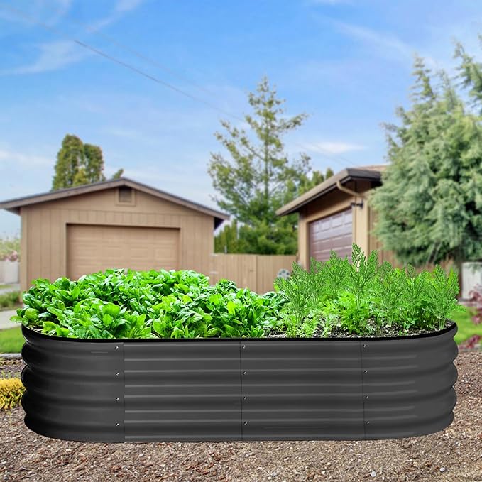 2 Pcs 4.5x2x1ft Oval Raised Garden Bed, Galvanized Raised Beds,Open-Ended Base Metal Raised Planter Beds,Garden Bed Outdoor,Planter Raised Boxes for Vegetables, Flowers,Tool-Free Asse,Gray