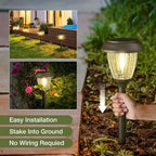 XMCOSY+ Solar Lights Outdoor 10/25 LM LED with 2 Lighting Modes, Solar Garden Lights Glass and Metal, IP65 Waterproof Solar Powered for Yard Pathway Walkway Driveway Patio (6 Pack, Warm White)