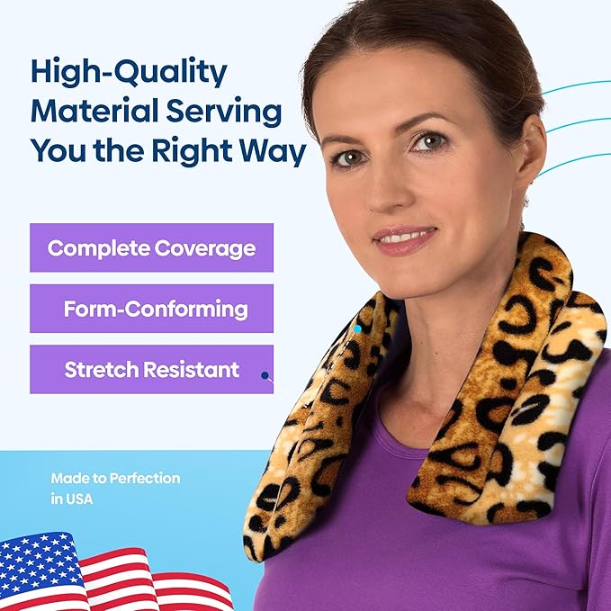 SunnyBay Microwave Heating Pad, Microwavable Heated Neck and Shoulder Wrap, Soothing Weighted Moist Heat or Ice Pack with Flaxseed and Lavender, FSA HSA Approved, 26x5 Inches, 2.5 lbs, Leopard