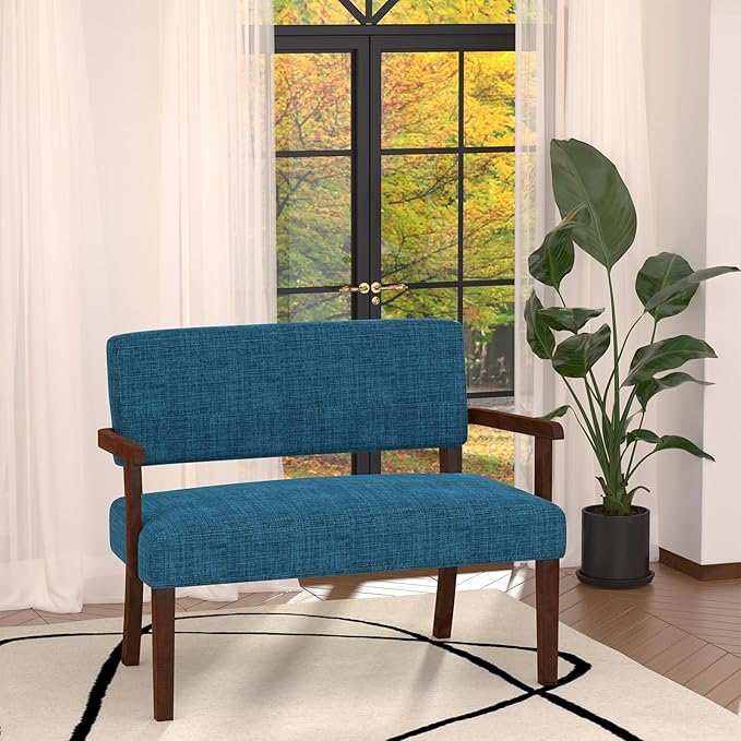 Accent Chair 2 Seat, Arm Chairs with Soft Seat and Armrests for Living Room, Love seat for Dining, Reading, and Waiting Rooms (Blue)