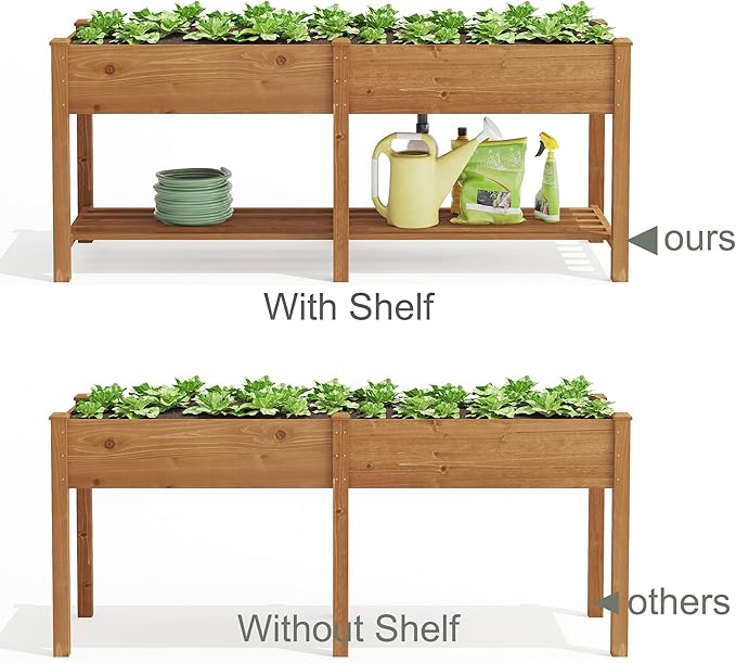 GHWIE Raised Garden Bed with Shelf,Elevated Wooden Planter Box with Legs,Garden Planter for Backyard, Patio, Balcony