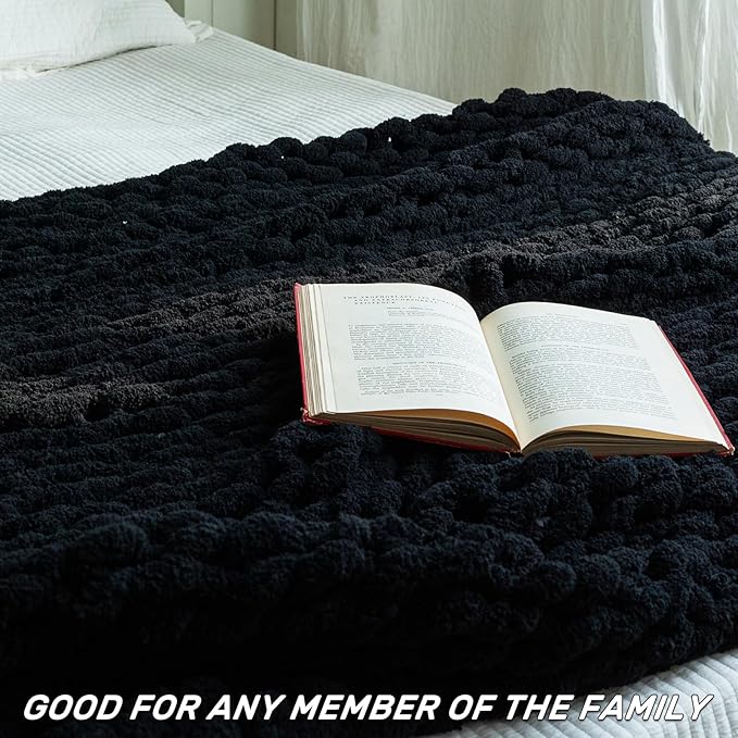 Chunky Knit Blanket - Luxury Soft Cozy 40 * 50 Throw Blanket,100% Woven Blanket Rope Knot Throw Blanket for Couch, Sofa, Home Decor, Gift - Machine Washable（Black）
