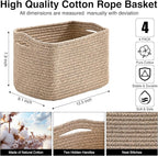 Small Storage Baskets for Shelves Organizing, Woven Cotton Rope Baskets for Storage, Book Basket, Decorative Shelf Basket, 12.5"Lx9.1''Wx7.9''H (4 Packs) Brown