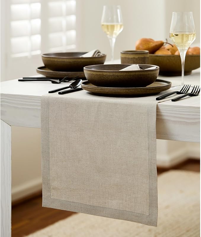Solino Home Linen Natural Table Runner 132 Inches Long - 100% Pure Linen Extra Long Table Runner 14 x 132 Inch for Fall, Autumn, Thanksgiving - Fete