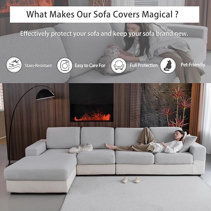 Couch Cushion Covers for Sectional Sofa, Stretch Soft Sofa Slipcovers Washable Wear-Resistant Universal Furniture Protector for Living Room(1 Piece Large Cover, Light Gray)