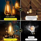 OHLUX 120FT Outdoor String Lights, 62 ST38 Edison LED Bulbs, E12 Base, 2200K Cafe Warm Color, Max.Connectable 14 Strands, Anti-Fall & Waterproof, Dimmable, Hanging for Outside Patio Backyard Bistros