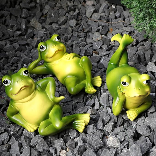 Frog Figurine Garden Decor Set of 3, Funny Lazy Frog Garden Statues Yard Decoration Outdoor Holiday Decorations, Unique Yart Art Outdoor Lawn Ornament for Outside Pond Pool Patio Front Porch Backyard