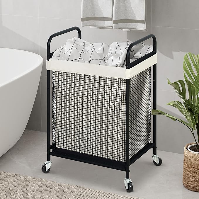 STO STO Laundry Hamper, 90L Rolling Laundry Sorter Cart with Removable and Washable Liner Bag, Rolling Clothes Hamper with Metal Handle for Laundry Room and Bedroom