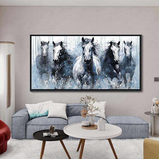 DUNHUANG ART Rustic Equine Gallop Canvas Wall Art - Stunning Horse Themed Decor for Living Room, Bedroom, Office - Horse Pictures Wall Decor 20"x40"