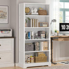 TVU 5-Shelf Wood Bookcase, 65 Inch Tall Bookshelf with Storage, Floor Standing Display Book Shelf，for Living Room Bedroom Study Office, White