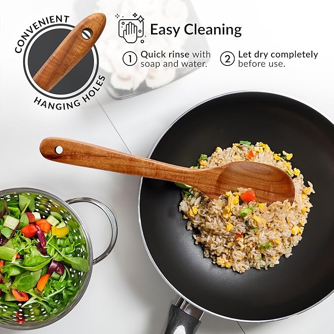 Zulay Kitchen 12-Piece Teak Wooden Utensils for Cooking - Natural Teak Utensil Set with Premium Gift Box - Non-Stick Wooden Spoons for Cooking - Kitchen Gift Set - Comfortable Grip Wooden Utensil Set
