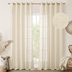 LAMIT Linen Curtains 84 Inches Long for Living Room, Bronze Grommet Linen Light Filtering Window Treatments Semi Sheer Modern Drapes for Bedroom,2 Panels Set 60 x 84 Inch, Beige